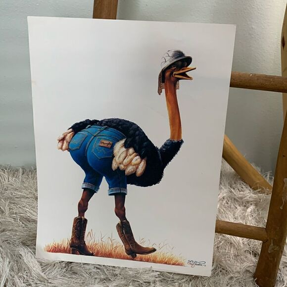 Vintage Wrangler Denim Jeans Advertising
Poster Print Ostrich In Cowboy Boots - Picture 1 of 17
